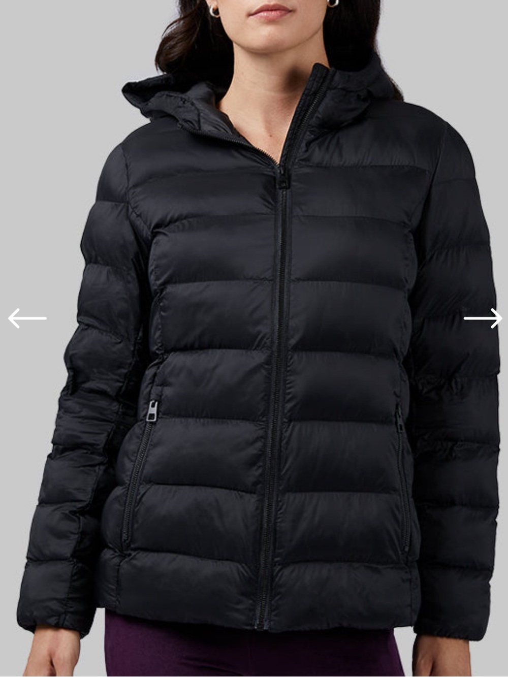 Women's Black Packable Quilted Puffer Jacket with Removable Hood